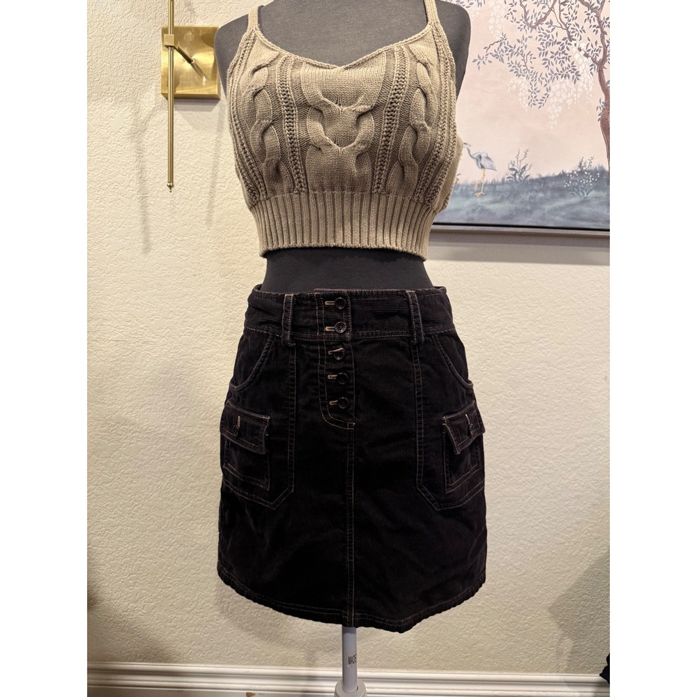 INC 100% cotton Brown Corduroy Mini Skirt Button Fly Cargo Size 4